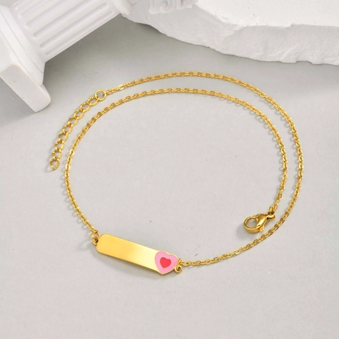Edelstahl Vergoldet Stab Halskette Mit Emaille Rosa Herz Anhänger Mode Verstellbare Kette Halskette Für Damen Kinder