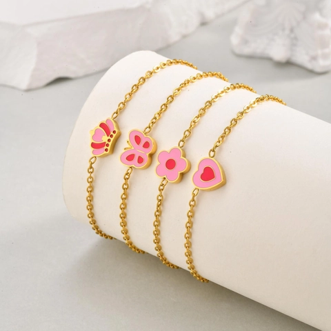 Roestvrij Stalen Emaille Enkelbandje Voor Vrouwen Meisjes Hart Vlinder Bloem Kroon Hanger Verguld Verstelbare Voetsieraden