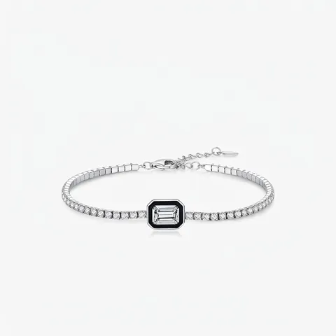 Elegantes 925 Sterlingsilber Emaille Rechteckig Zirkonia Tennis Armband Für Damen Vintage Design Handschmuck