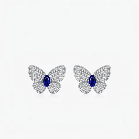 Eleganti Orecchini a Bottone a Farfalla in Argento Sterling 925 Zirconia Blu Reale Intarsiata Vintage Stile Ins Gioielli Donna