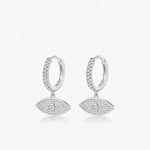 Pendientes de Aro de Mal de Ojo de Plata de Ley 925 Para Mujer Lujo Micro Pavé Diamante De Imitación Pendientes Joyería