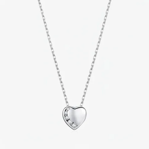 Minimalist 925 Sterling Silver Heart Pendant Necklace For Women Zirconia Inlaid Clavicle Chain Mirror Polish Jewelry