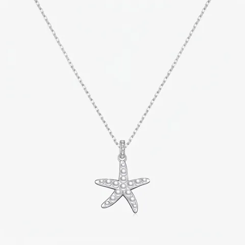 Collana con Pendente a Stella Marina in Argento Sterling S925 Con Perle Artificiali Strass Catena per Clavicola Donna