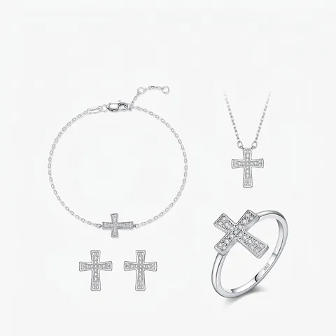 925 Sterlingsilber Moissanit Kreuz Schmuckset Für Damen D Farbe VVS1 Moissanit Halskette Ohrringe Ring Armband Religiöser Schmuck Geschenk