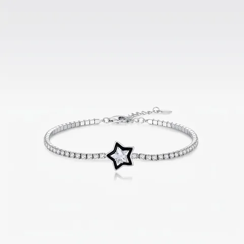 S925 Sterlingsilber Schwarz Emaille Stern Zirkonia Tennis Armband Für Damen Sweet Cool Verstellbar Mode Schmuck Geschenk