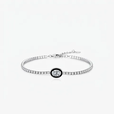 S925 Sterlingsilber Tennis Armband Für Damen Schwarze Emaille Oval Zirkonia Pave Handgelenk Link Armband Feiner Schmuck Geschenk