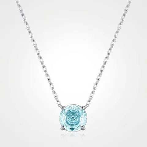 Collier Pendentif en Zirconia Bleu Clair Taille Rose en Argent Sterling 925 pour Femmes Bijoux Chaîne de Clavicule Géométrique