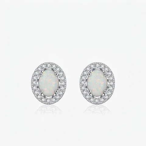 925 Sterlingsilber Synthetischer Opal Ohrstecker Vintage Oval Halo Strass Eingelegt Kleine Chic Ohrringe Für Damen Schmuck Geschenk