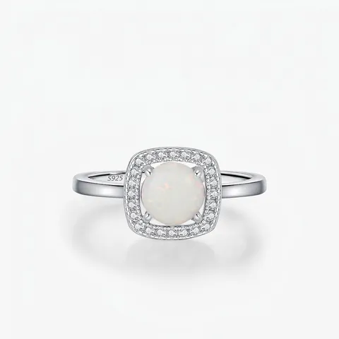 925 Sterling Silver Artificial Opal Ring For Women Elegant Vintage Halo Rhinestone Finger Ring High-End Jewelry Gift