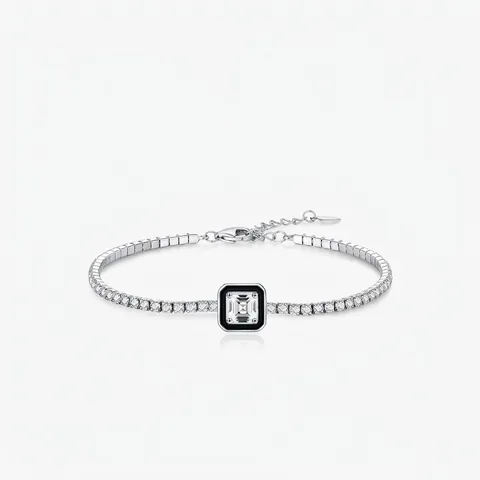 Bracciale Tennis in Argento Sterling 925 con Zirconia per Donna Bordo Nero Quadrato Catena Regolabile Elegante Gioiello Regalo