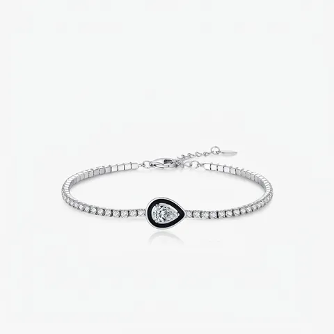 925 Sterling Silver Tennis Bracelet For Women Black Enamel Water Drop Inlaid Rhinestone Adjustable Chain Luxury Fashion Jewelry