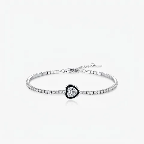 925 Sterlingsilber Herz Tennis Armband Für Damen Schwarzes Emaille Strass Herz Charm Verstellbare Kette Mode Schmuck Geschenk
