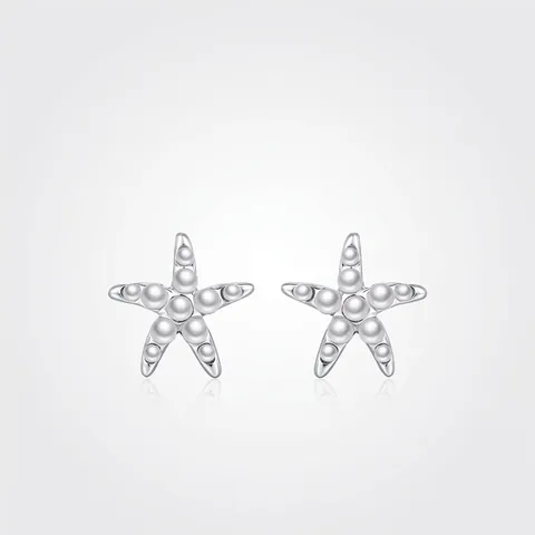 Elegantes Pendientes de Botón de Estrella de Mar de Plata de Ley 925 Con Perla Artificial Joyería Mujer Niña Regalo