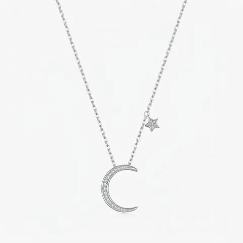 Collar con Colgante de Estrella y Luna de Plata de Ley 925 para Mujer Cadena de Clavícula de Strass Joyería de Moda Regalo Diario