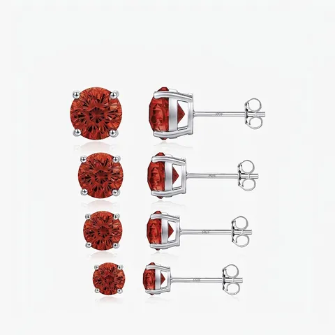 925 Sterling Zilver Granaatrood Zirconia Oorknopjes Voor Dames Heren Luxe Sprankelend Rond Geslepen Geometrische Sieraden Cadeau
