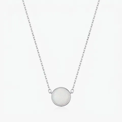 S925 Sterlingsilber Französische Künstliche Opal Anhänger Halskette Für Damen Hepburn-Stil Rund Schlüsselbeinkette Schmuck