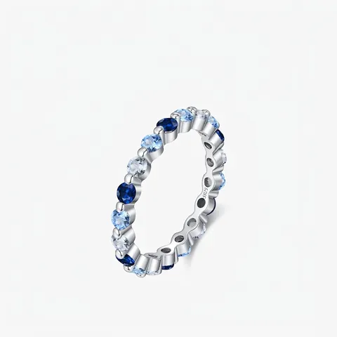 Eleganter 925 Sterlingsilber Blauer Farbverlauf Eternity Ring Für Damen Luxus Strass Pave Mode Finger Schmuck