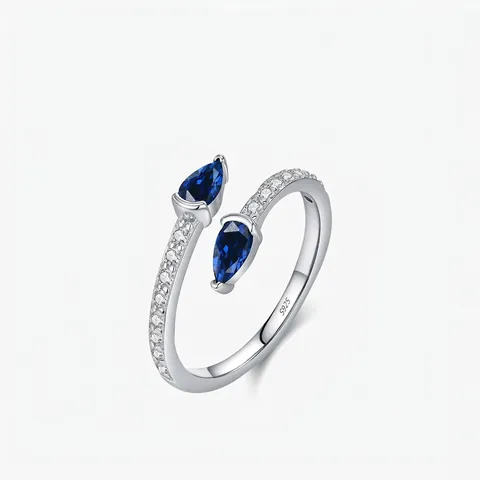S925 Sterling Silver Royal Blue Snake Ring For Women Elegant Zirconia Pear Cut Adjustable Open Finger Ring Fashion Jewelry