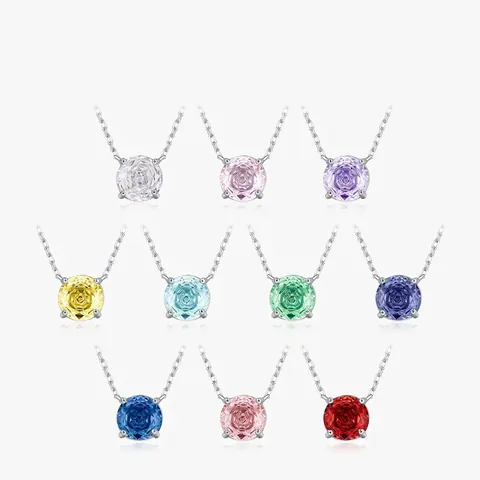 925 Sterling Silver Round Zirconia Pendant Necklace Rose Cut Gemstone Solitaire Clavicle Chain Korean Style Women Jewelry