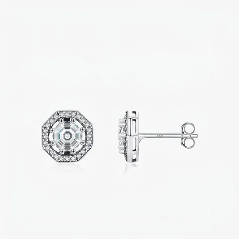 Orecchini a Lobo in Argento Sterling 925 con Zirconia Ottagonale per Donna Gioielli Geometrici Retro Minimalisti