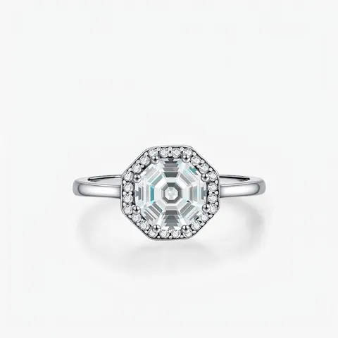 S925 Sterling Silver Octagon Halo Ring For Women Retro Geometric Rhinestone Inlaid Statement Finger Ring Minimalist Jewelry