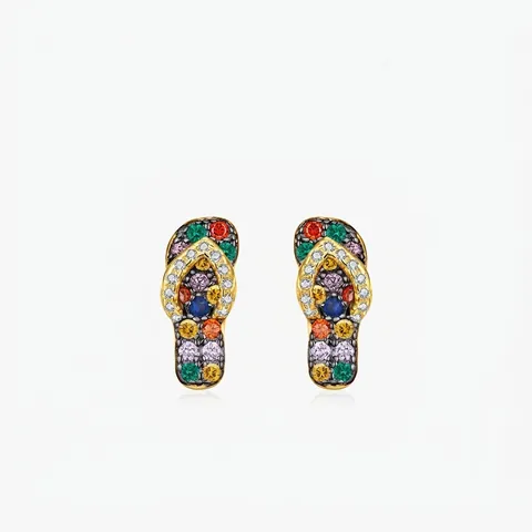 925 Sterlingsilber Flip-Flop Ohrstecker Für Damen Mehrfarbige Zirkonia Eingelegt Vergoldet Süßer Sommer Strand Stil Schmuck