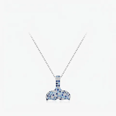 925 Sterlingsilber Blau Verlauf Walschwanz Anhänger Halskette Luxus Zirkonia Meerjungfrau Fischschwanz Schlüsselbeinkette Damen Schmuck