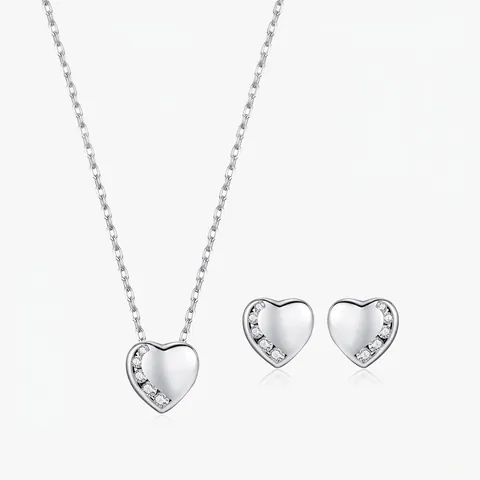Set Gioielli Cuore in Argento Sterling S925 per Donna Minimalista Pendente a Cuore Intarsiato con Strass e Orecchini