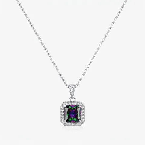 Collana Con Pendente in Argento Sterling 925 Con Pietra Mistica Quadrata per Donna Elegante Collana Geometrica Con Strass Regalo Gioielli