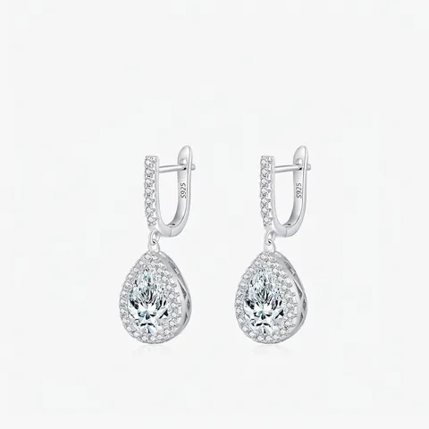 S925 Sterling Silver Waterdrop Drop Earrings For Women Elegant Exquisite Shiny Zirconia Dangle Earrings Halo Pear Cut Jewelry
