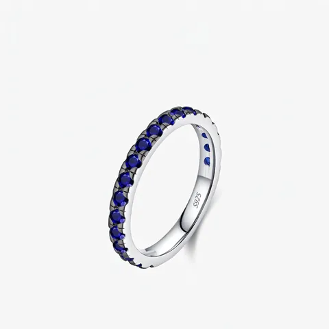 Französischer Vintage 925 Sterlingsilber Blauer Zirkonia Eternity Ring Für Damen Leichter Luxus Stapelbar Mode Finger Schmuck Ring