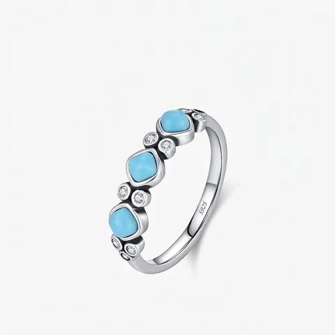 S925 Sterlingsilber Ring Vintage Künstlicher Türkis Geometrisch Eingelegt Strass Nische Design Stapelbarer Schmuck Für Damen