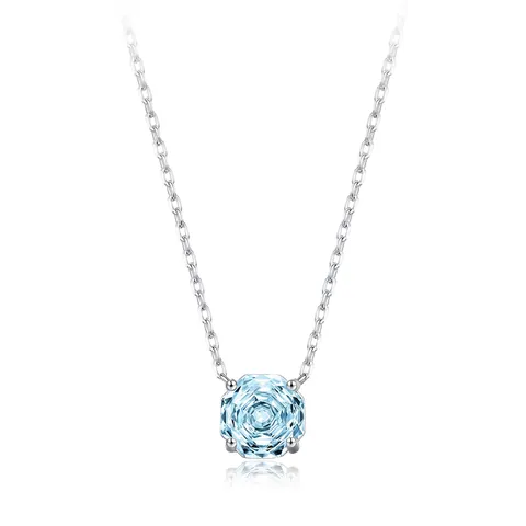 Collar con Colgante de Plata de Ley 925 con Diamante de Imitación Azul Claro Octogonal Mujer Cadena Clavícula Joyería