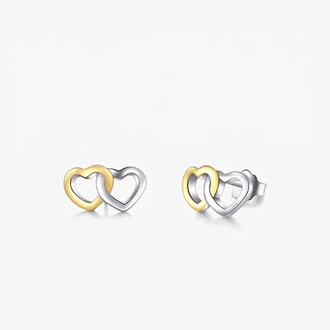 S925 Sterling Zilver In elkaar grijpend Hart Oorknopjes Goud Zilver Tweekleurig 18K Verguld Zoete Romantische Sieraden Dames