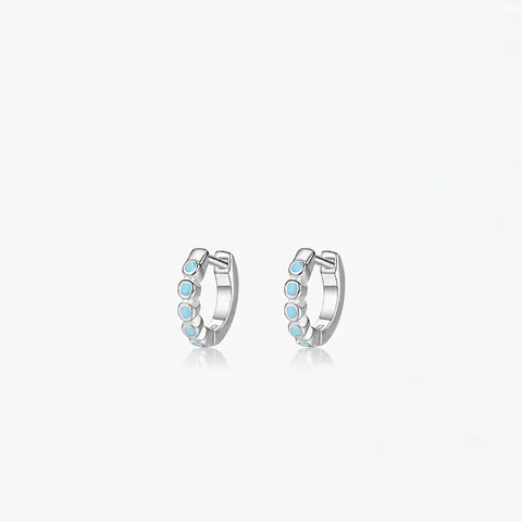 Pendientes de Aro Huggie de Plata de Ley 925 Con Turquesa para Mujer Elegante Estilo Francés Geométrico Joyería de Regalo