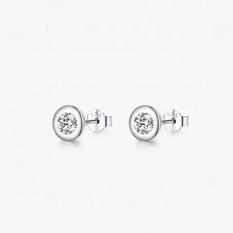 Orecchini a Bottone Minimalisti in Argento Sterling 925 Con Zirconia a Castone Tondo Per Donna Gioielli Geometrici
