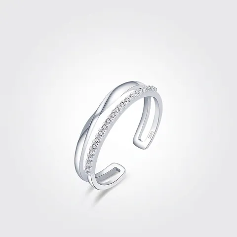 S925 Sterlingsilber Doppelschicht Offener Ring Für Damen Minimalistisch Zirkonia Verstellbar Fingerring Mode Schmuck Geschenk