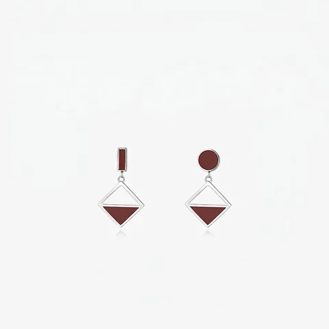 Boucles d'Oreilles Losange en Argent Sterling 925 Géométrie Asymétrique Émail pour Femmes Bijoux Minimalistes à la Mode