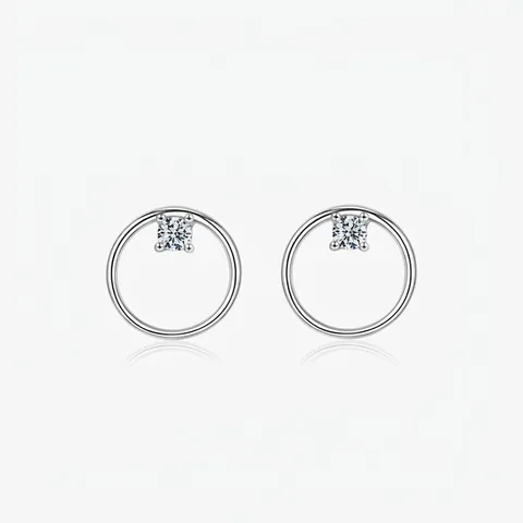 Orecchini a Bottone a Cerchio Geometrici in Argento Sterling 925 per Donna Minimalisti Rotondi con Zirconia Intarsiata