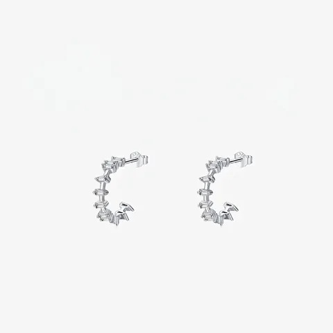 925 Sterling Silver C-Shaped Zirconia Stud Earrings For Women Minimalist Inlaid Baguette Cut Geometric Hoop Earrings Jewelry