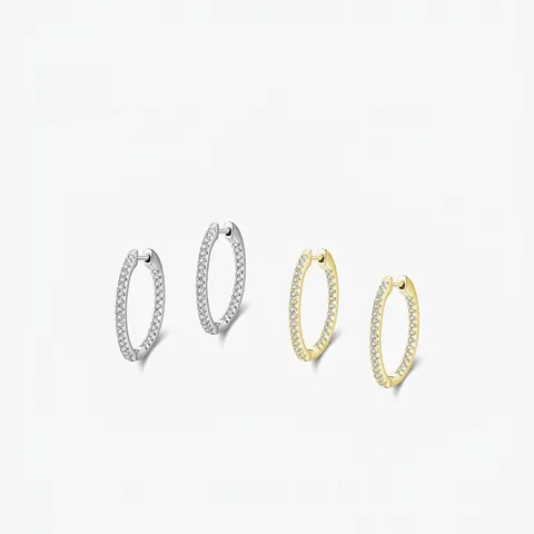 Pendientes de Aro de Plata de Ley 925 Micro Pavé Zirconia Cúbica Pendientes de Círculo Redondo Para Mujer Joyería de Moda