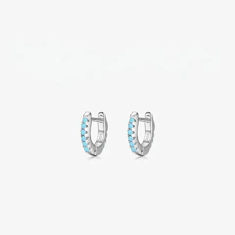 Pendientes de Botón de Plata de Ley 925 Con Turquesa para Mujer Pequeños Aros Geométricos con Gemas Incrustadas Joyería Minimalista