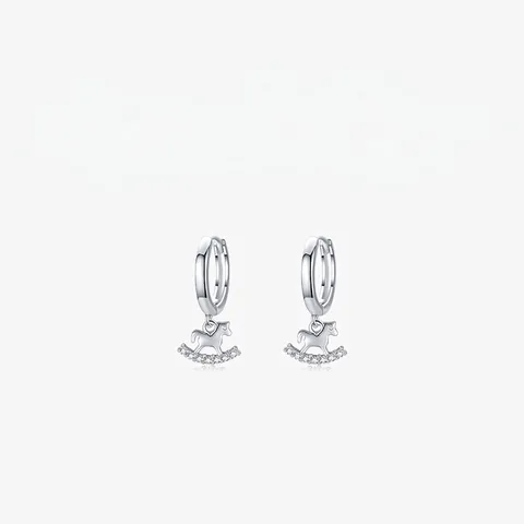 Orecchini a Cerchio in Argento Sterling 925 con Cavallo a Dondolo Ciondolo Animale Strass Intarsiato Gioielli Donna Regalo