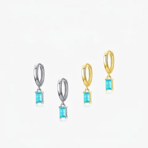 Orecchini a Cerchio in Argento Sterling S925 con Strass Blu Rettangolari per Donna Gioielli Geometrici Minimalisti