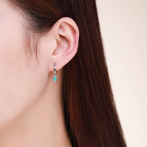 Orecchini a Cerchio in Argento Sterling S925 con Strass Blu Rettangolari per Donna Gioielli Geometrici Minimalisti