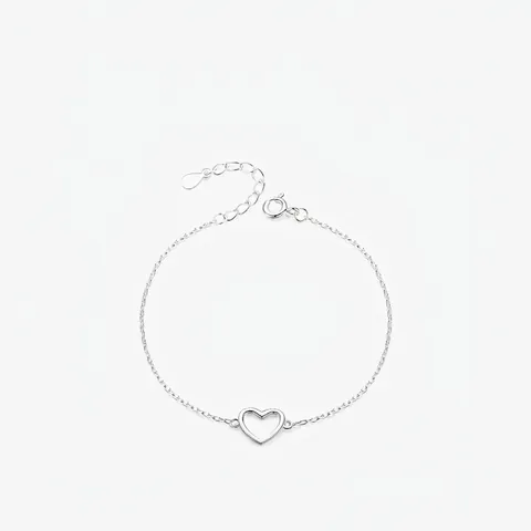 Bracciale a Cuore in Argento Sterling 925 Minimalista Catena a Croce Fine Ciondolo a Cuore Cavo Gioielli da Mano Per Donna