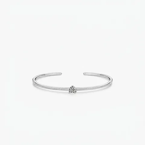 Minimalistischer 925 Sterlingsilber Offener Armreif Für Damen Runder Zirkonia Eingelegter Verstellbarer Manschettenarmreif