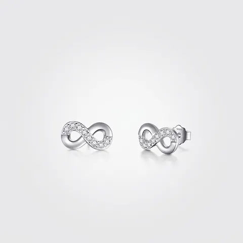 925 Sterling Silver Infinity Stud Earrings Inlaid Zirconia Minimalist Geometric Earrings Jewelry For Women Anniversary Gift