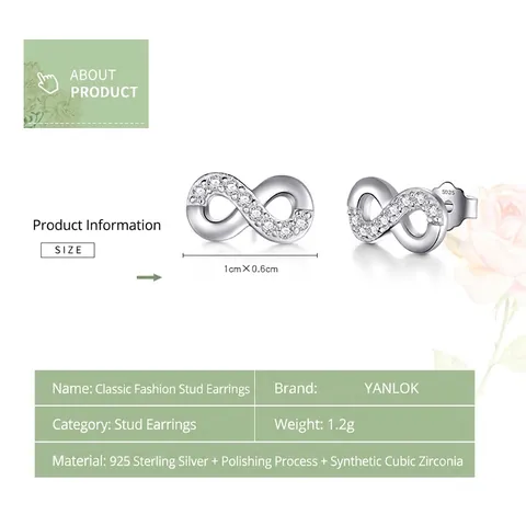 925 Sterling Silver Infinity Stud Earrings Inlaid Zirconia Minimalist Geometric Earrings Jewelry For Women Anniversary Gift