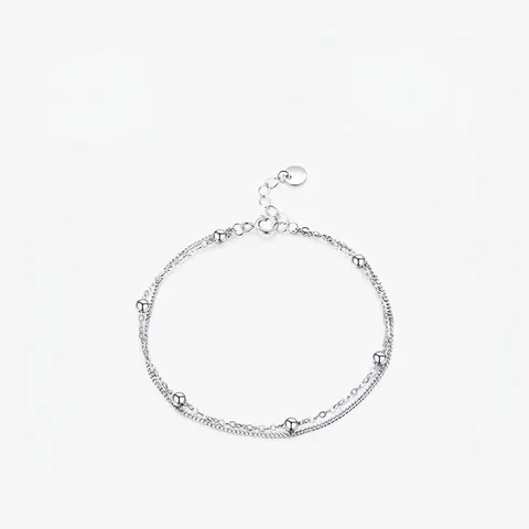 S925 Sterling Silver Double Layer Bead Bracelet For Women Minimalist Adjustable Round Ball Chain Bracelet Fashion Jewelry
